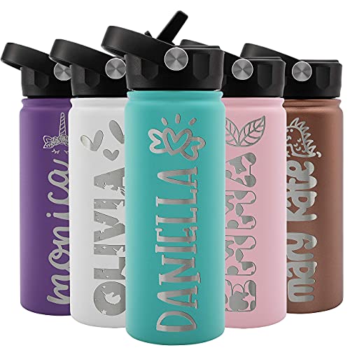 Personalized Custom Water Bottle For Kids, Toddler & Children w NAME & 36 ICON FREE ENGRAVING! | 18 oz - 9 Color | BPA Free - Double Wall Insulated