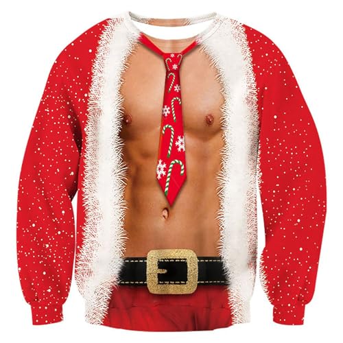 RAISEVERN Mens Ugly Christmas Sweater Funny Muscle Design Fake 2 Pieces Pullover Sweatshirt Red 1 2017 Style No.3(fake 2 Pieces) X-Large