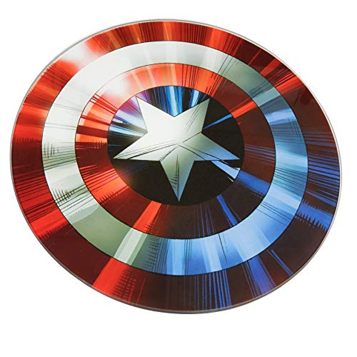 Marvel Avengers Captain America Shield Cutting Board - 11 3/4 inch Round - Tempered Glass With Non-Slip Feet - Officially Licensed - Christmas Kitchen Decor Gift for Men, Women, Fans