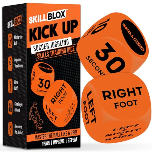 SKILL BLOX Soccer Kick Up Training Dice (2 pcs) - Football Soccer Gifts - Soccer Ball Juggling Skills. Soccer Gifts for Boys and Soccer Gifts for Girls. Teenage Boys Gifts. Keepy Uppy Soccer Training