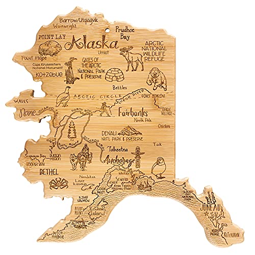 Totally Bamboo Destination Alaska State Shaped Serving and Cutting Board, Includes Hang Tie for Wall Display