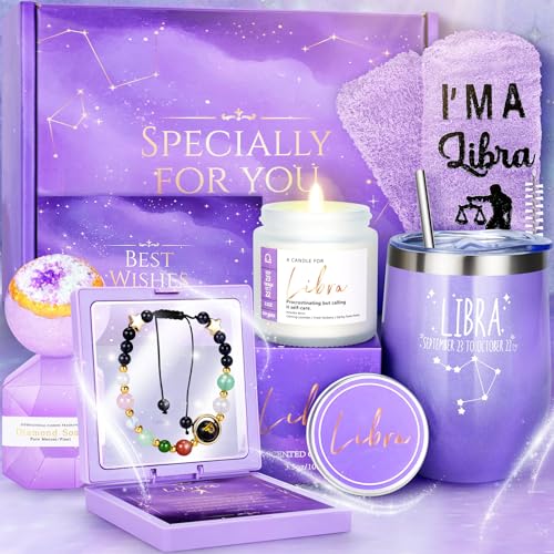 10PCS Libra Birthday Gifts for Women-Purple Gifts for Women, Mom, Wife, Girlfriend, Sister, Best Friends-Self Care Package, Birthday, Christmas, Valentine's Day, Get Well Soon Mothers Day Gifts