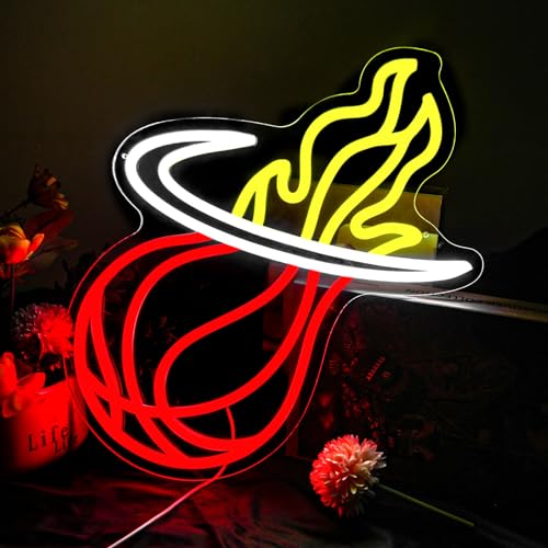 Miami Basketball Neon Sign Heat Sports Led Sign Team Logo Neon Lights for Man Cave Sport Signs Decor for Bedroom Bar Club Teens Room Basketball Gifts for Fans 15.8 * 13in