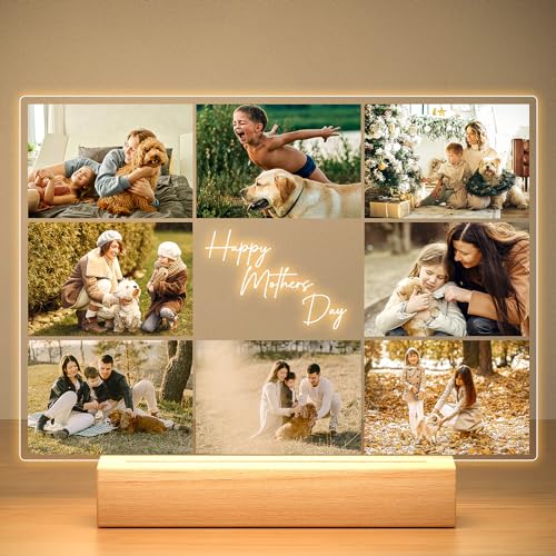 KoxSmar Personalized Photo Picture Frame with Night Light, Custom Acrylic Plaque with Photos, Customized Birthday Gifts, Personalized Photo Gifts for Mom, Kid, Baby, Family, Pet