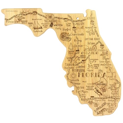 Totally Bamboo Destination Florida State Shaped Serving and Cutting Board, Includes Hang Tie for Wall Display