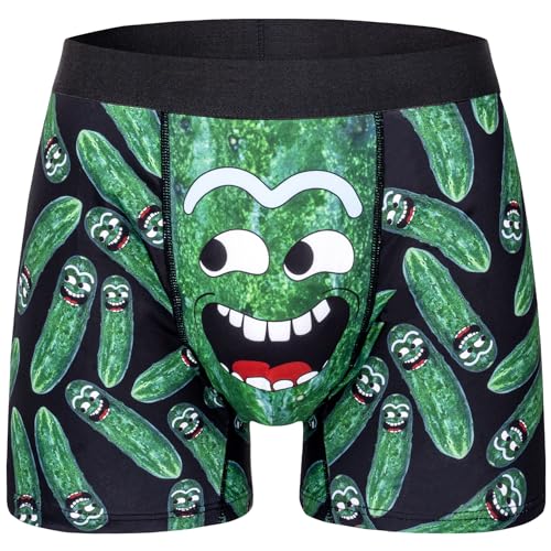 COZYMATE Novelty Funny Boxers Underwear Gag Gifts for Men Pickles Boxer Briefs Shorts White Elephant Gift for Adults (US, Alpha, Large, Regular, Regular, Green)