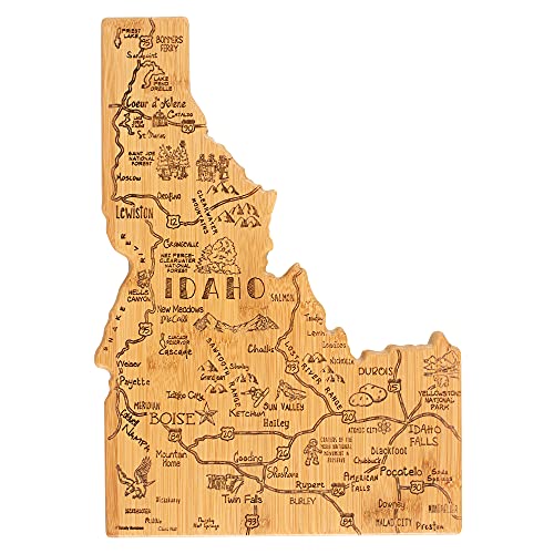 Totally Bamboo Destination Idaho State Shaped Serving and Cutting Board, Includes Hang Tie for Wall Display