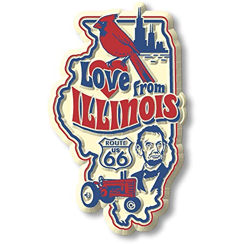 Love from Illinois Vintage State Magnet by Classic Magnets, Collectible Souvenirs Made in The USA, 2' x 3.3'