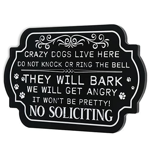 Funny Crazy Dogs Live Here Sign for House, Do Not Knock They Will Bark Sign for Home, No Soliciting Sign for Front Door and Wall Decor, Modern Design Acrylic Door Sign for with Strong Adhesive Tape