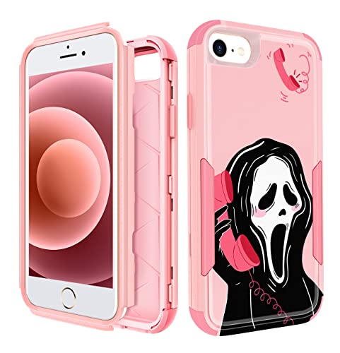 STSNano 3 in 1 Heavy Duty Case for iPhone 7/8/SE 2020/SE 2022 4.7' Cute Design Unique Funny Hard PC Full Body Cover Rugged Military Shockproof Phone Cases for Girls Women Boys,Pk Skull