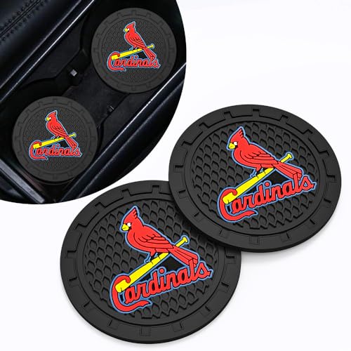 for St. Louis Cardinals Car Cup Holder Coasters, Silicone Non-Slip Auto Cup Holder Insert Coaster for St. Louis Cardinals Baseball Fans, Unisex Car Cup Mat, 2PCS