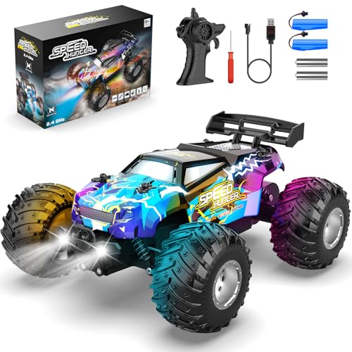 AONEPTR Remote Control Car, All Terrain Remote Control Truck for Boy, 2.4GHz Rc Car with Bodylight and Two Rechargeable Batteries, 20KM/H Monster Truck Toys