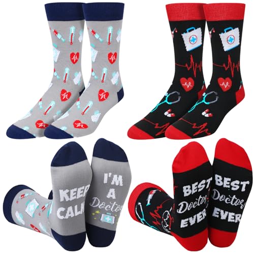 Shihanee 2 Pairs Novelty Dress Socks for Men Nurse Doctor Dentist Lawyer Teacher Boss Funny Gift(Doctor)