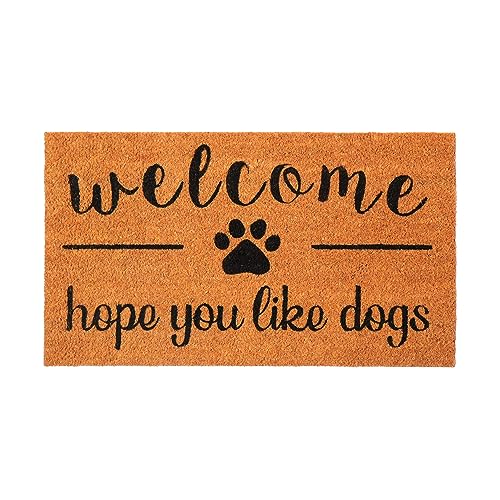 Eco Living Coir Doormat, Front Door Mat with Non-Slip PVC Backing, Printed Indoor Outdoor Mats for Home & Office, Entrance Mats with Hope You Like Dogs Print, 30”x17”, Beige & Black