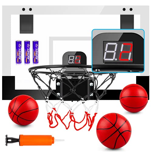 TREYWELL Indoor Basketball Hoop Boys Gifts for Teens and Adults Door Room Basketball Hoop Mini Hoop with Electronic Scoreboard, 3 Balls and Batteries Basketball Toys for 8 9 10 11 12