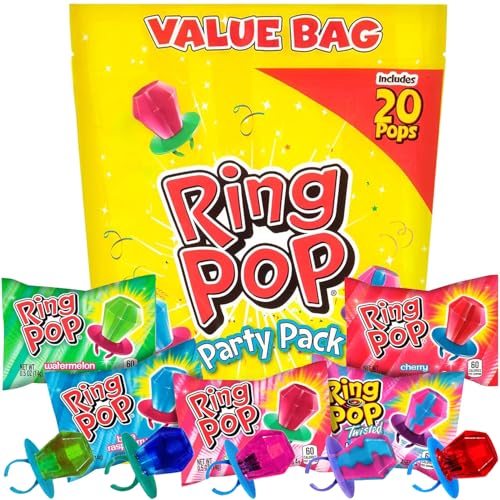 Ring Pop Holiday Candy Lollipops - 20 Ct Candy Variety Pack in Assorted Fruity Flavors - Individually Wrapped Hard Candy Lollipops For Party Favors, Stocking Stuffers, Bachelorette Parties & Gifts