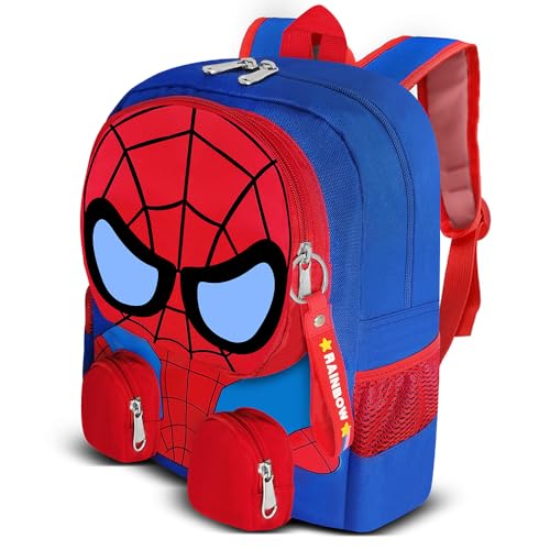 Haevsiwa 3D Superhero Backpack, 13'' Toddler Cartoon Backpack with Keychain for Boys and Girls, School Supplies School Bag Travel Bag for Kids Ages 2+ Years Old