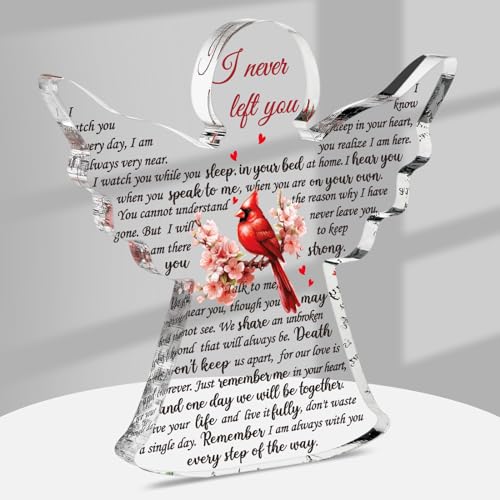 Jetec Bereavement Gift Angel Red Cardinal Acrylic Memorial Gift Sympathy Table Decor Remember Me Grieving Gift Sympathy Gift for Loss of Loved One Remembrance Decor (Vivid Cardinal)