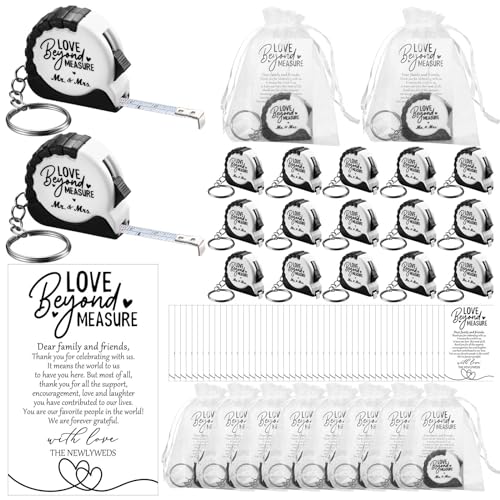 Loetere 25 Sets Wedding Favors for Guests Tape Measure Keychains with Cards Gift Bags for Bridal Shower Wedding Party Souvenirs