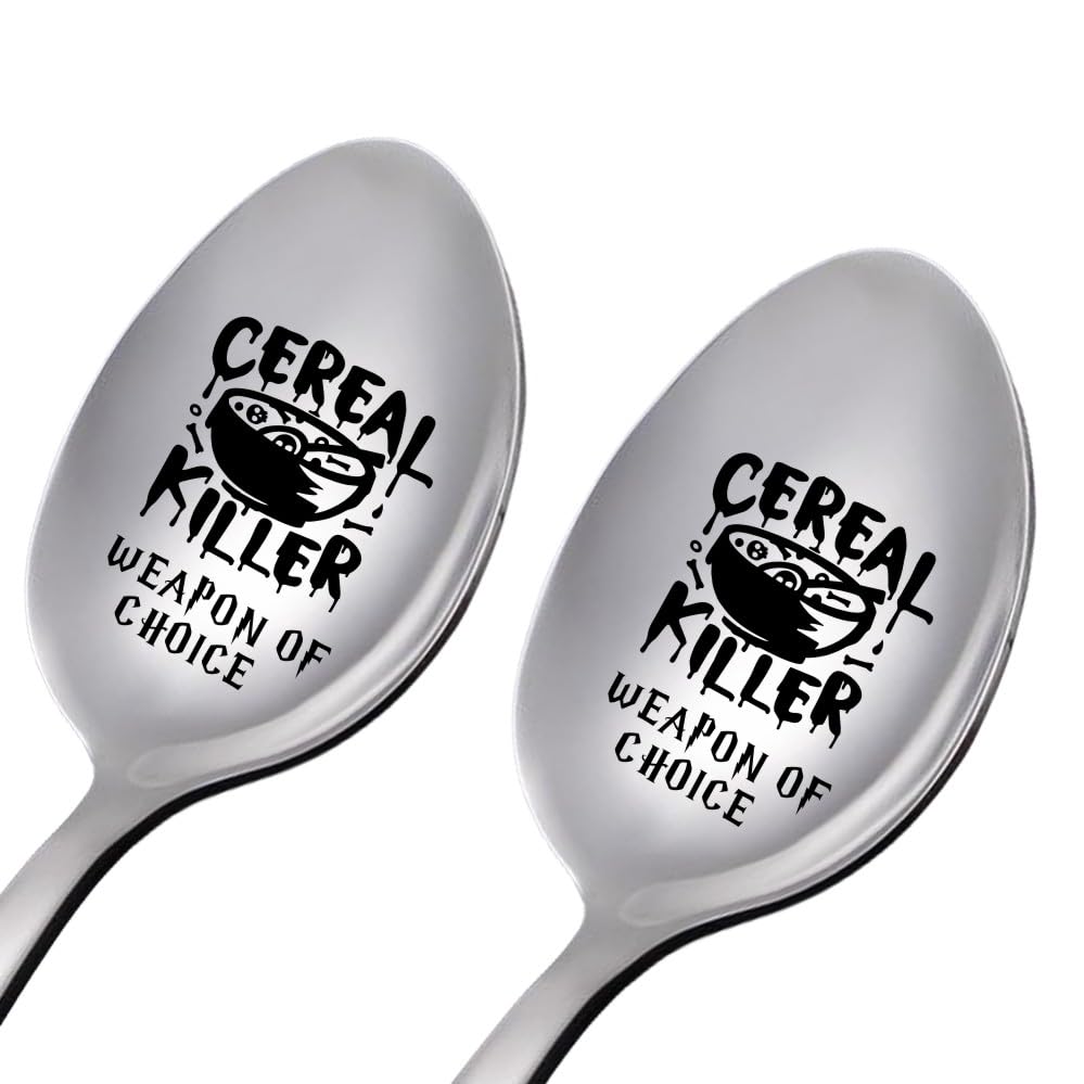 2PCS Engraved Cereal Killer Weapon of Choice Spoon Gifts for Kids Men Women|Funny Cereal Lovers Gift for Mom/Dad/Kids- Christmas Gifts Valentine's Day Birthday Gift