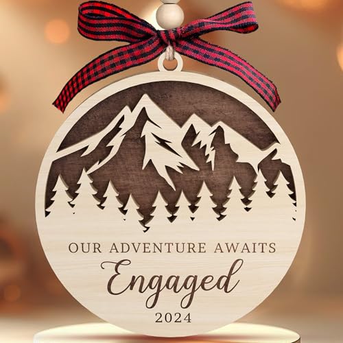 Engagement Gifts for Couples - Gifts for Newly Engaged Couples - Happy Engagement Gifts for Her, Bride, Bride to Be - Just Engaged Gifts for Her, Friends - Engagement Gift - Wood Engagement Ornament