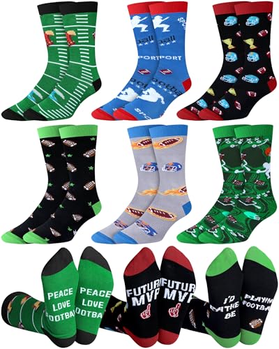 Patelai 6 Pairs Novelty Football Socks for Men Funny Football Gift Crew Casual Socks for Man Football Team Lovers Game Day Birthday Christmas Party Favors