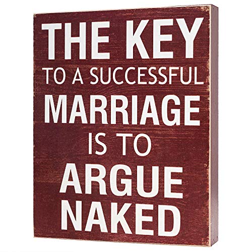 Yankario Rustic Home Decor Box Sign, Funny Couples Gifts Farmhouse Room Decor for Desk or Wall about 8×10 inch, The Key to a Successful Marriage Is to Argue Naked