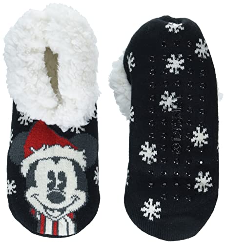 Disney Women's Mickey Mouse Teddy Fur Slipper Socks, Holiday Black, 9-11