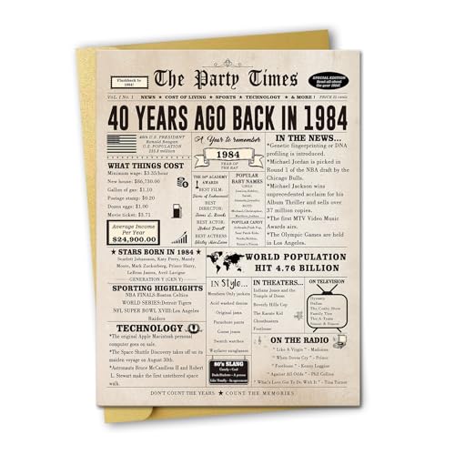 Ziwenhu Big 40th Birthday Card Gift for Men Women or Him Her, Happy 40 Year Old Birthday Greeting Card for Mom Dad, Vintage 40th Birthday Decorations for Husband Wife