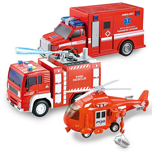 JOYIN Toddler Fire Truck Toys for 3 4 5 6 7 Year Old Boys - Fire Engine, Emergency Vehicle, Kids Firetruck, Friction Powered Car with Lights and Sounds, Christmas Birthday Gifts for Boys Girls Age 3-9