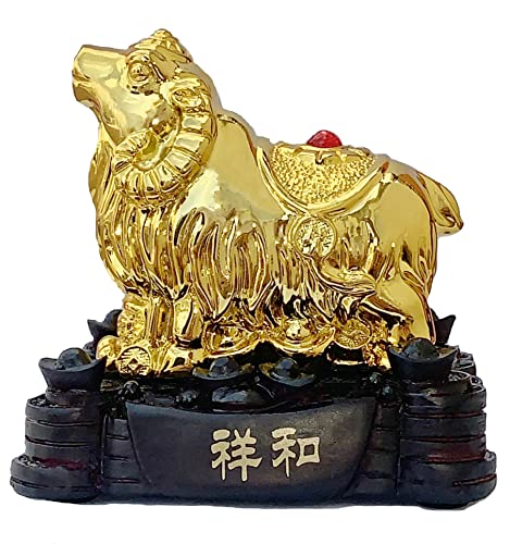 Betterdecor Gold Color Feng Shui 12 Chinese Zodiac Animal Statue Figurine Home Office Decoration and Gift for New Year Holidays and Birthday (Zodiac Ram/Sheep)