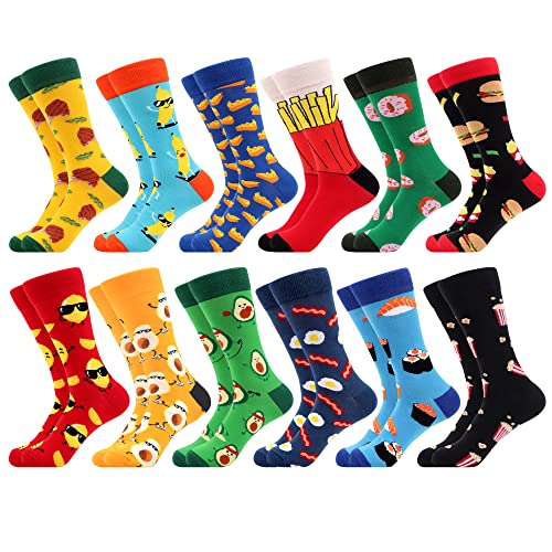 WeciBor Men's Colorful Funny Cotton Crew Socks, 12 Pack Multicolor Food, Size 10-13