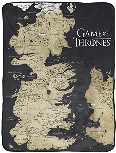 Jay Franco Game of Thrones Throw Blanket - Plush 46' x 60' Throw Blanket for Men and Women, Soft Fleece Throw Blanket, Cozy, Fade Resistant Blanket, Map of Westeros, Black Throw Blanket