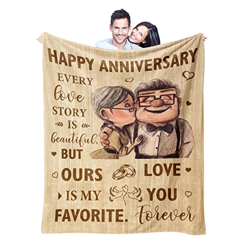 Wedding Anniversary Blanket Gifts for Him Her Wife Husband Men Women, Best Romantic Anniversary Marriage Gift for Couple Mom Parents, Happy Anniversary for Girlfriend Boyfriend Gifts Blanket 60'X 50'