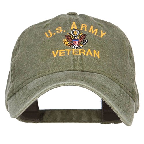 e4Hats.com US Army Veteran Military Embroidered Washed Cap - Olive OSFM