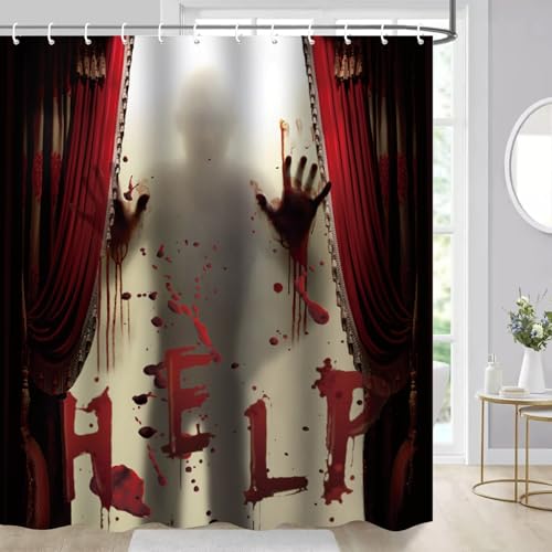 CXGTD Halloween Shower Curtain, Bloody Horror Bathroom Curtain Halloween Party Retro Bath Curtain Waterproof Fabric Machine Washable with 12 Hooks, 72'X72'