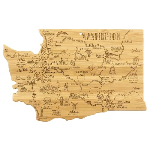 Totally Bamboo Destination Washington State Shaped Serving and Cutting Board, Includes Hang Tie for Wall Display