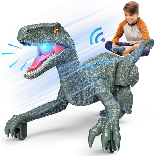 J Rootage Remote Control Dinosaur, Realistic Dinosaur Toys for Kids 3-5, 2.4GHZ, Walking,Rechargeable, 3D Eyes, 3 Sound Effects, Demo Function, Jurassic Toys for Christmas, Kids 3+