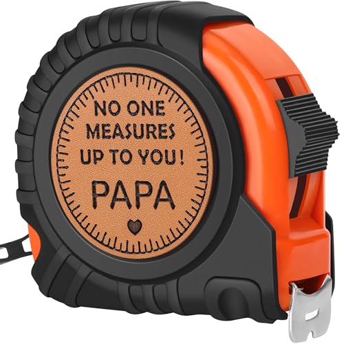 Grandpa Gifts Christmas Papa Gifts from Grandkids, Papa Gifts from Granddaughter Grandson, Grandpa Grandfather Papa Gifts for Birthday, Genuine Leather Engraved 25 FT Tape Measure Tools Gifts for Papa