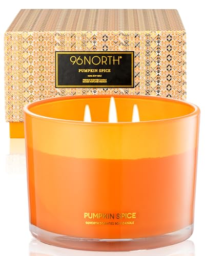 96NORTH Luxury Pumpkin Soy Candle | Large 3 Wick Jar Candle | Halloween & Fall Decor | Up to 40 Hours Burning | 100% Natural Soy Wax | Relaxing Aromatherapy Candle | Halloween Fall Candle Gift