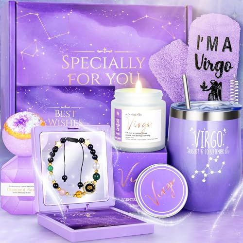 Virgo Birthday Gifts for Women-10PCS Purple Gifts for Women Mom,Wife,Girlfriend, Sister,Her,Self Care Package, Astrology Gifts for Women, August Birthday Gifts, September Birthday Gifts for Women