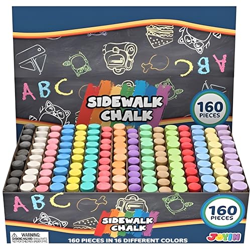 160 PCS Sidewalk Chalks Set Non-Toxic Washable Jumbo Chalk for Outdoor Art Play, Painting on Chalkboard, Blackboard and Playground