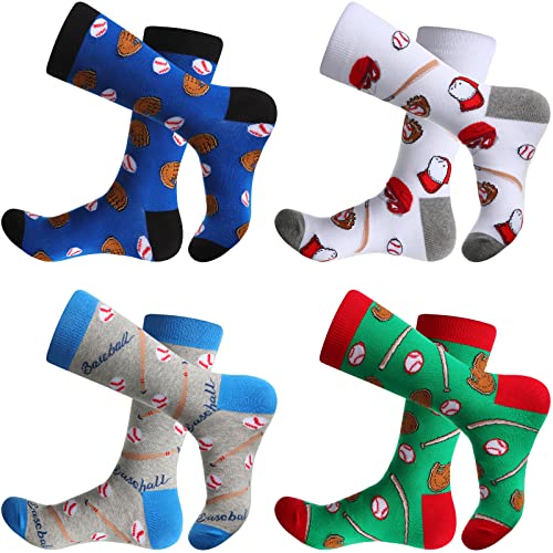 SATINIOR 4 Pairs Funny Baseball Socks Novelty Casual Stylish Socks for Men Sports and Outdoors Series for Baseball Lover