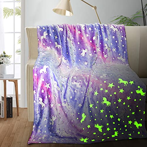 Unicorn Glow in The Dark Blanket, Unicorn Blanket for Girls/Kids Age 3-12, Toddler Soft Fleece Blanket Throw Birthday Gift 40'x60'