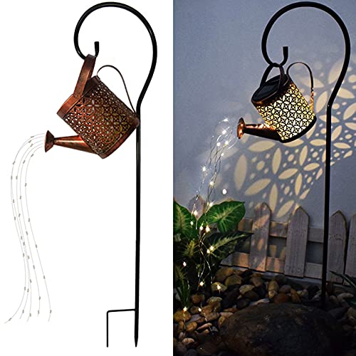 Merrytech Solar Lanterns Outdoor Waterproof,Metal Watering Can Garden Decor,Hanging Solar Path Lights Yard Art,Outside Patio Decorations Gardening Birthday Gifts for Mom Grandma Women,with Hook,Large