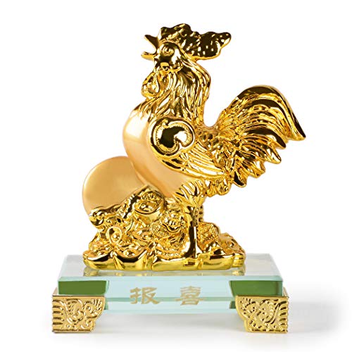 BRASSTAR Golden Resin Feng Shui Statue Chinese Zodiac Animal Rooster/Cock/Chicken Home Office Table Top Decor Figurine Gift Collection PTZY121