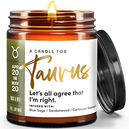 Taurus Gifts for Women, Astrology Gifts for Women, Zodiac Gifts for Women, Zodiac Candle, April Birthday Gifts for Women, May Birthday Gifts for Women, Horoscope Gifts – 9oz, 50Hr Burn, Soy Wax