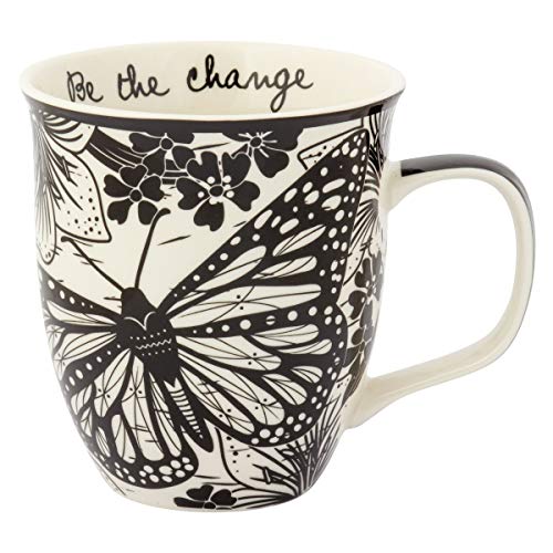 Karma Gifts 16 oz Black and White Boho Mug Butterfly - Cute Coffee and Tea Mug - Ceramic Coffee Mugs for Women and Men