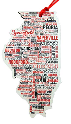 Illinois Ornament Wooden Christmas Tree Decoration with City Names