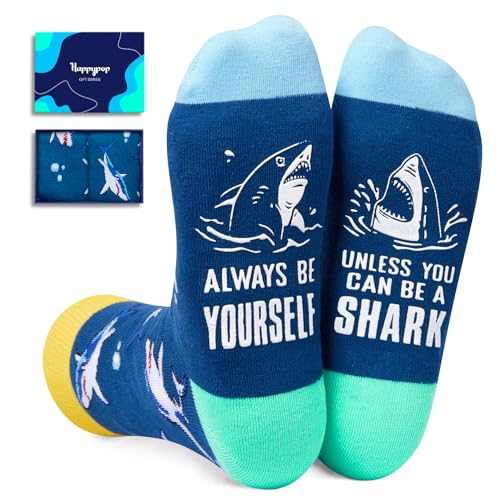 HAPPYPOP Shark Gifts for Men Women - Crazy Shark Socks for Shark Lovers, Marine Socks Ocean Gifts Teens Boys